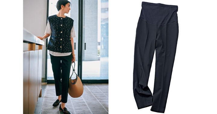 パンツ,黒パンツ,マタニティパンツ,ユニクロ,ジレコーデ,阪井まどか