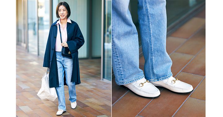 デニムコーデ,ローファーコーデ,白ローファー,グッチ