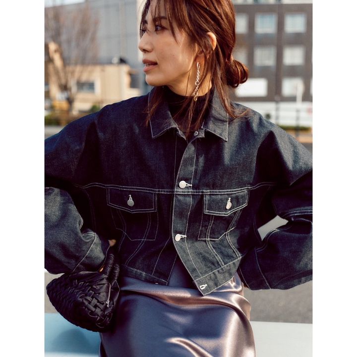 短め丈 ネイビー デニムジャケット