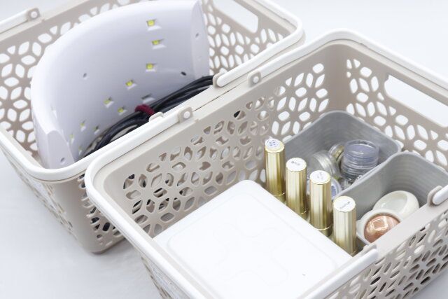 セリアのハンドル積重バスケット ミニ ピンクBEの使用例