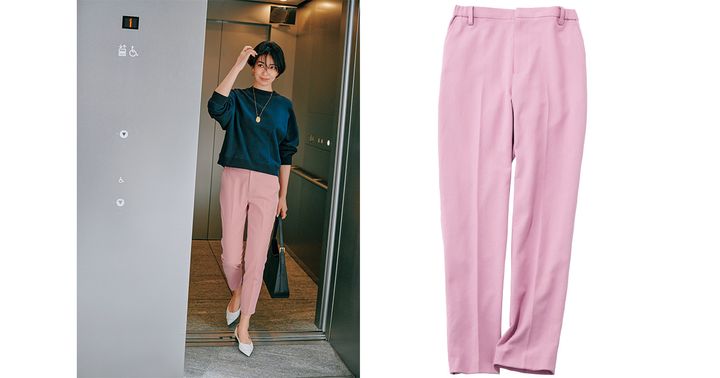 ピンクパンツ,マルティニーク,パンツコーデ,カラーパンツコーデ,スウェットコーデ,通勤コーデ,阪井まどか