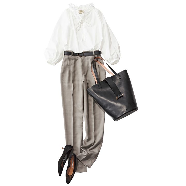 グレーパンツコーデ,白ブラウスコーデ,学校行事コーデ