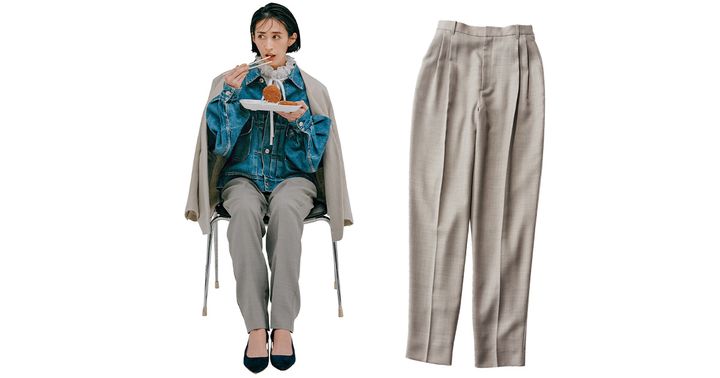 神山まりあ,グレーパンツコーデ,Gジャンコーデ,グレーパンツ,テーパードパンツ,エブール