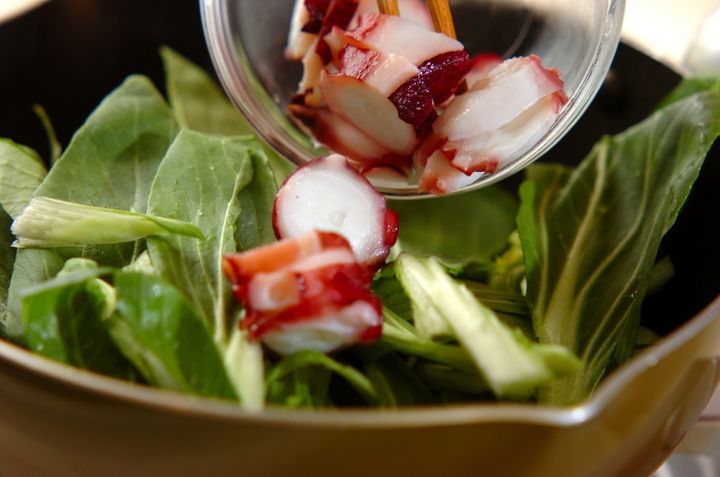 チンゲンサイとタコのペッパー炒めの作り方2