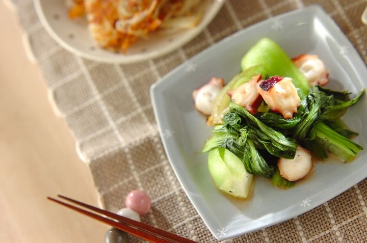 チンゲンサイとタコのペッパー炒め