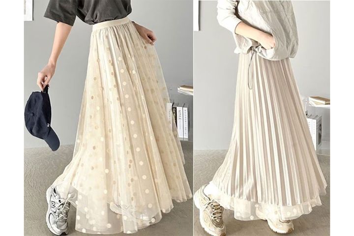 プリーツ チュール ロングスカート（ショップ：ClassicalElf）