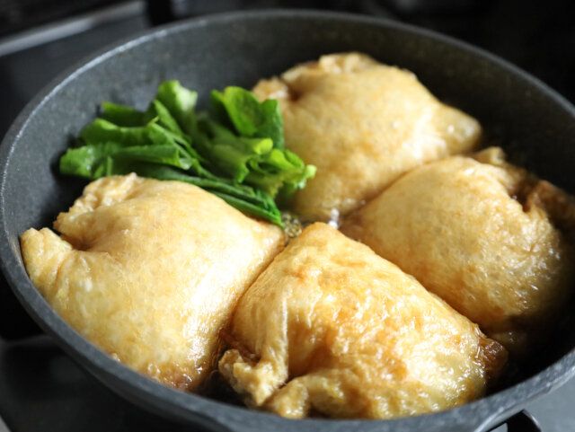 てりたま巾着 レシピ 青菜を入れ火を通す