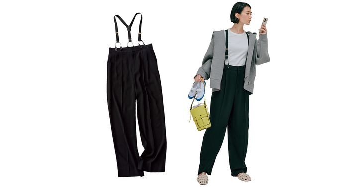 ワイドパンツ,サスペンダー付きパンツ,パンツコーデ,神山まりあ