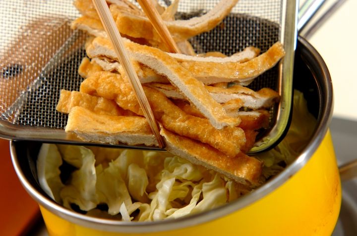 おあげとキャベツの煮びたしの作り方1