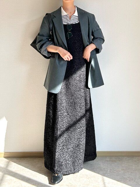 GUスキッパーポロのボーダーと大人ワンピースコーデ