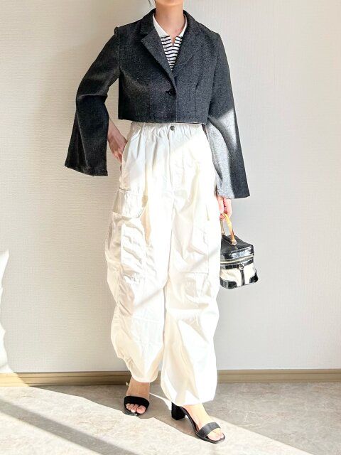 GUスキッパーポロのボーダーとカーゴパンツコーデ