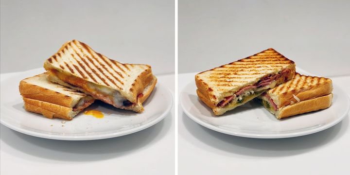 （写真左）「生ハムとトリュフバターと温泉卵」（写真右）「キューバサンド」各650円