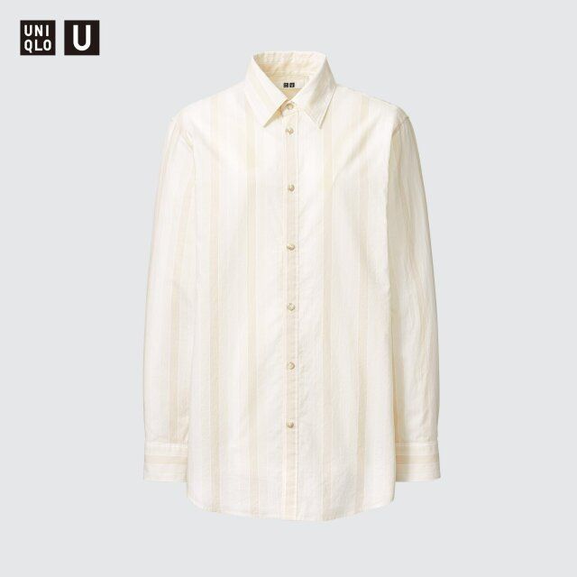 ユニクロのリラックスストライプロングシャツ