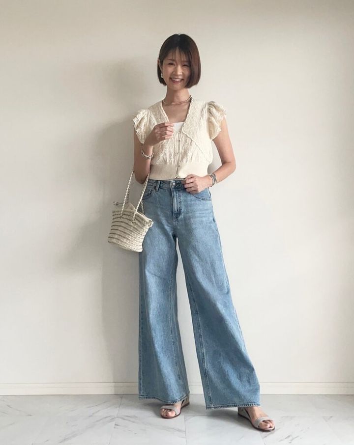 GU ワイドジーンズのコーデ
