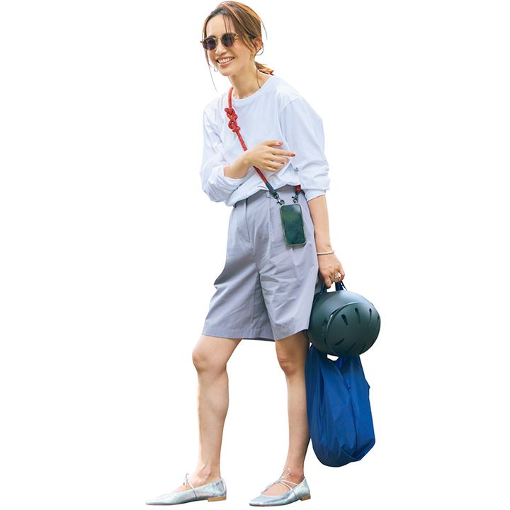 子ども乗せ電動アシスト自転車 自転車ママコーデ 大人のショーパンコーデ