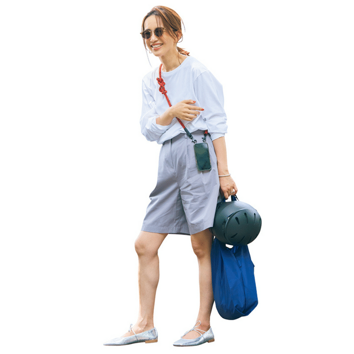 子ども乗せ電動アシスト自転車 自転車ママコーデ 大人のショーパンコーデ