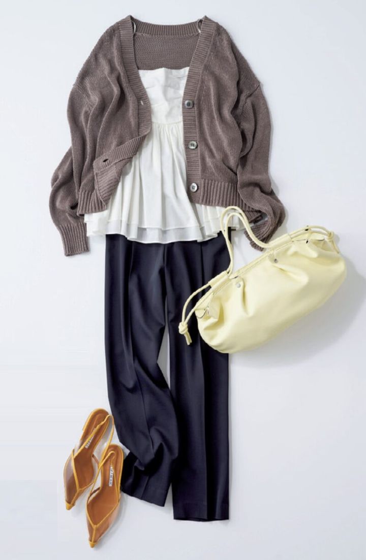 カーディガン 春コーデ 着回し パンツスタイル