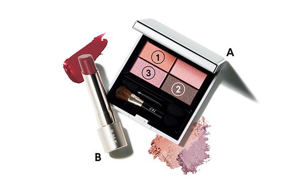 【A】エスト ノーブル ブライト アイシャドウ 【B】RMK デューイーメルト リップカラー