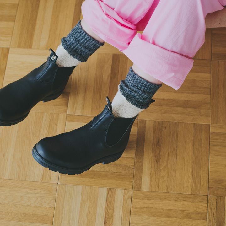 白×グレーのソックスでピンクのオールインワンスタイルにメリハリづけ！【マイスタンダードブック】