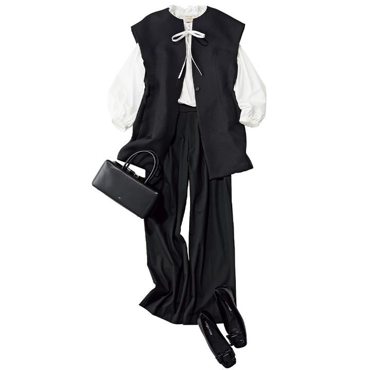 ジレ,セテンス,ジレコーデ,黒パンツコーデ,オフィスコーデ