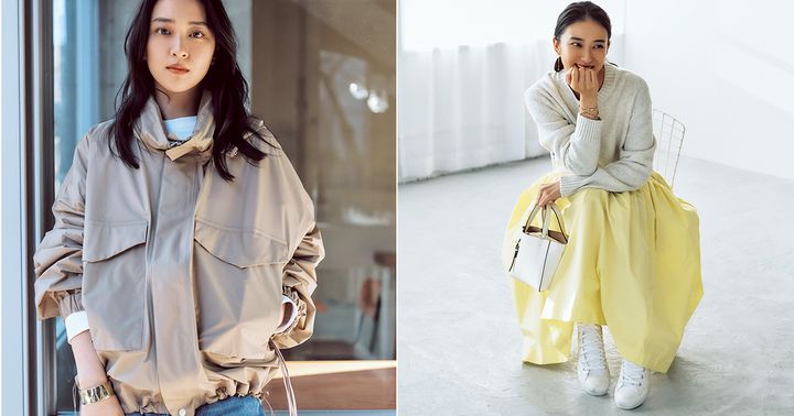 武井咲,カジュアルコーデ,ブルゾン,春アウター,スカートコーデ,カラースカート