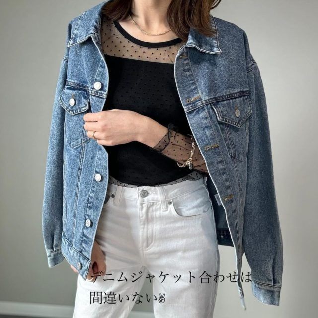 しまむら「ドットチュールPOコーデの女性」