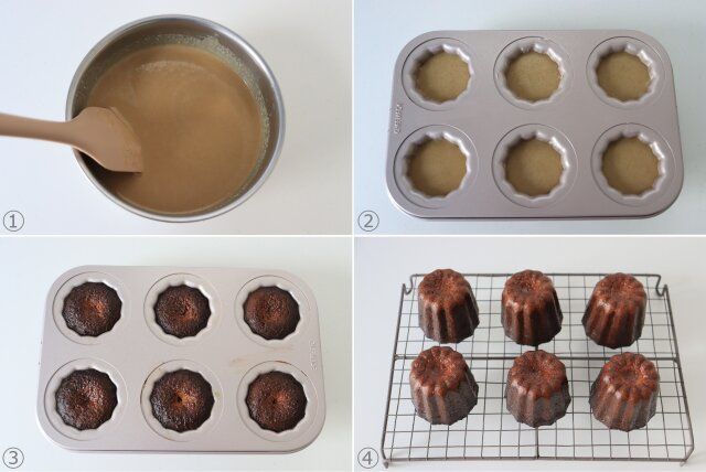 コーヒーカヌレ レシピ 生地を型に入れオーブンで焼成する