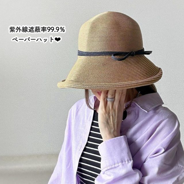 UVカット麦わら帽子コーデ2
