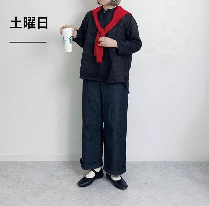 無印良品_リネン洗いざらしスタンドカラー七分袖ブラウス_2