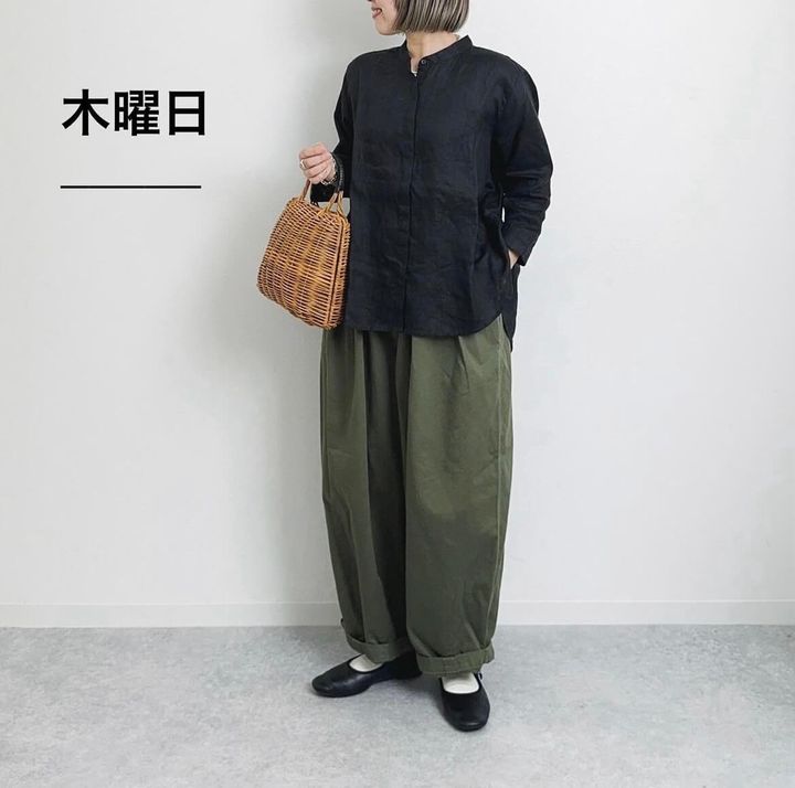 無印良品_リネン洗いざらしスタンドカラー七分袖ブラウス_3