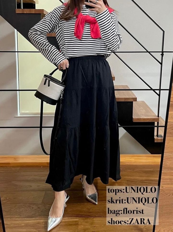 ユニクロ_クリンクルコットンティアードスカート_3