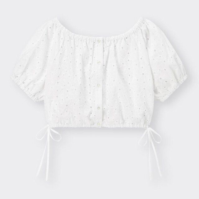 GU コットンレースクロップドブラウス