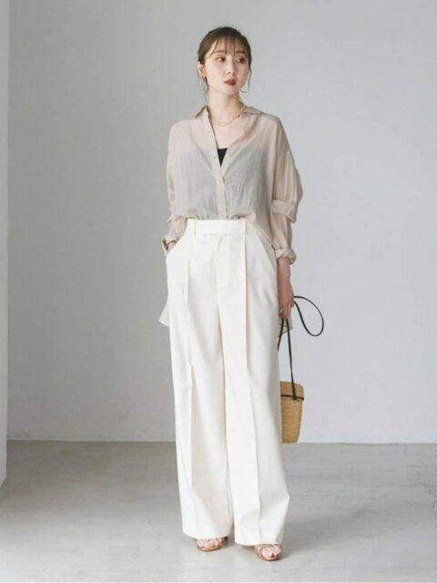 初夏のシアーシャツコーデ