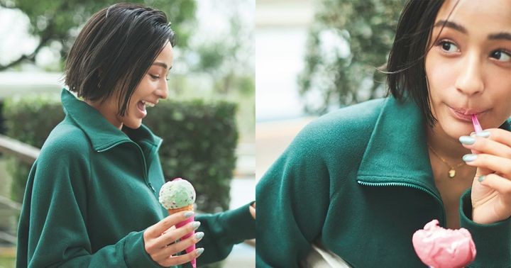 スウェットコーデ,エイトンステイプルズのジップスウェット,木佐貫まや