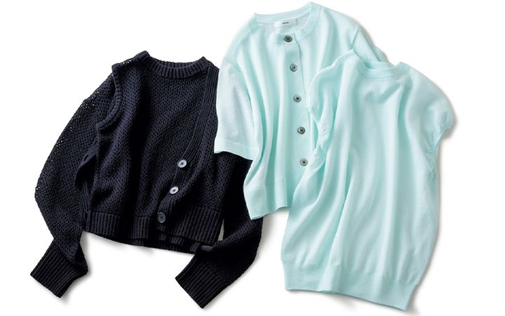 カーディガンとニット、シアー素材