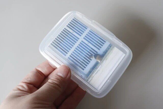 ダイソーの写真が入るウエットシートのフタに写真を入れた様子