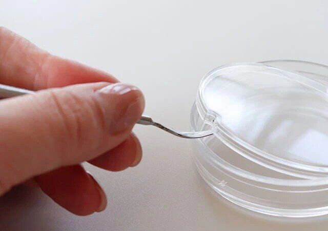 ダイソーのキーホルダーキット（58cm）のフタを開ける様子