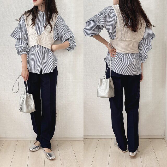 ユニクロ感動スリムパンツとニットビスチェコーデ