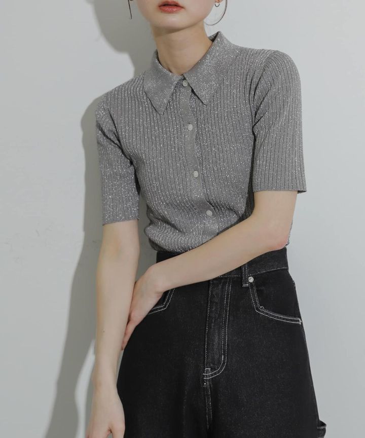 画像: 【センスオブプレイス バイ アーバンリサーチ】「ラメニットコンパクトカーディガン（半袖）」（GRAY、IVORY、NAVY、PINK）各￥5,500（税込）※GRAYはWEB限定カラー