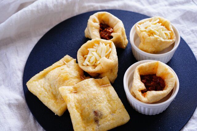 油揚げ ミートソースグラタン レシピ ミートソースとチーズを詰める