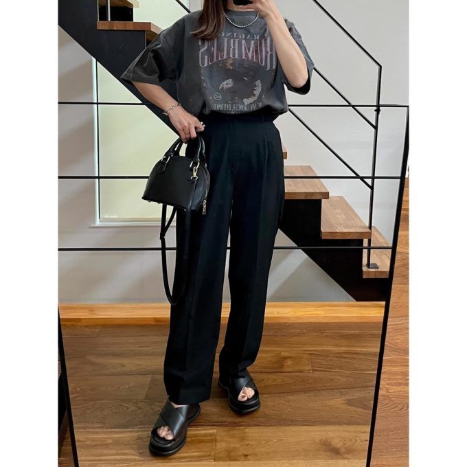 タックワイドパンツ×UNIQLO：Cのブラックの「プラットフォームサンダル」