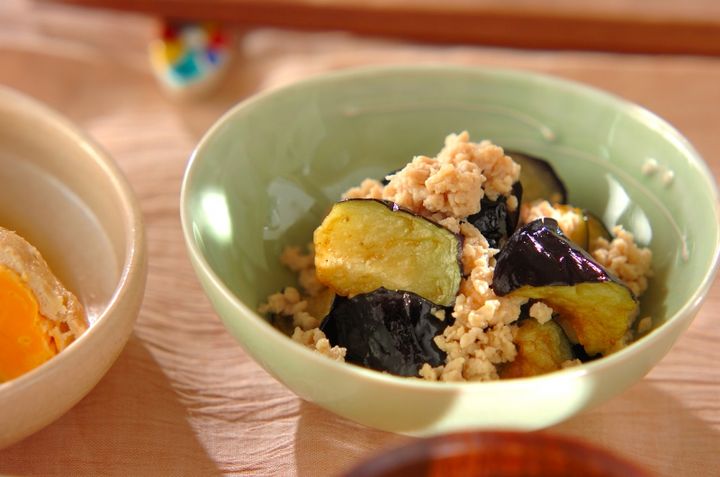 揚げナスのそぼろあん