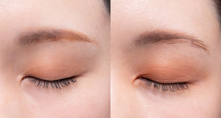 左：アイシャドウベースなし 右：アイシャドウベースあり