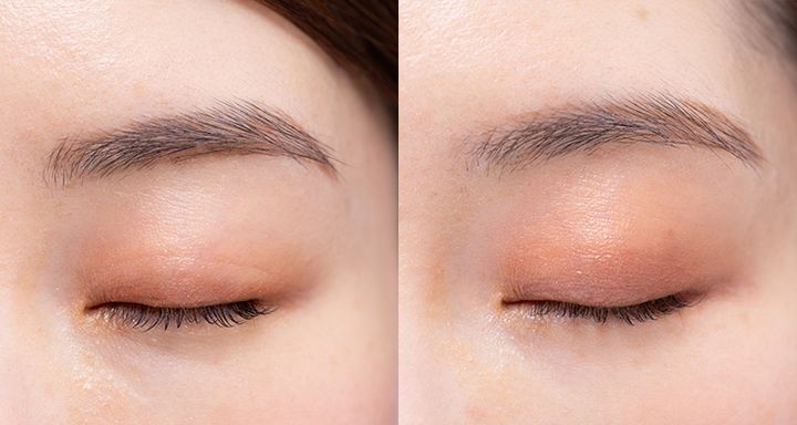 左：アイシャドウベースなし 右：アイシャドウベースあり