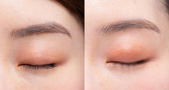 左：アイシャドウベースなし 右：アイシャドウベースあり