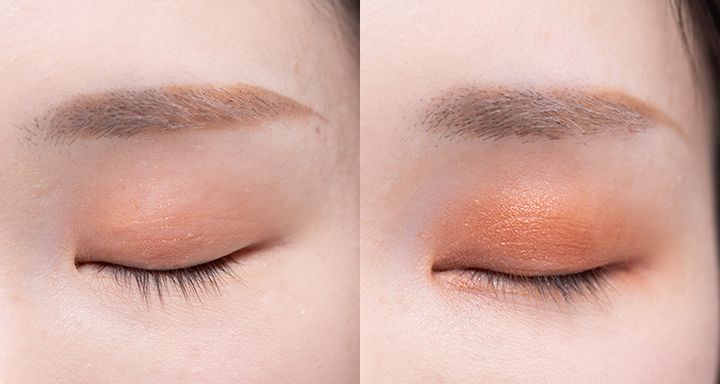 左：アイシャドウベースなし 右：アイシャドウベースあり