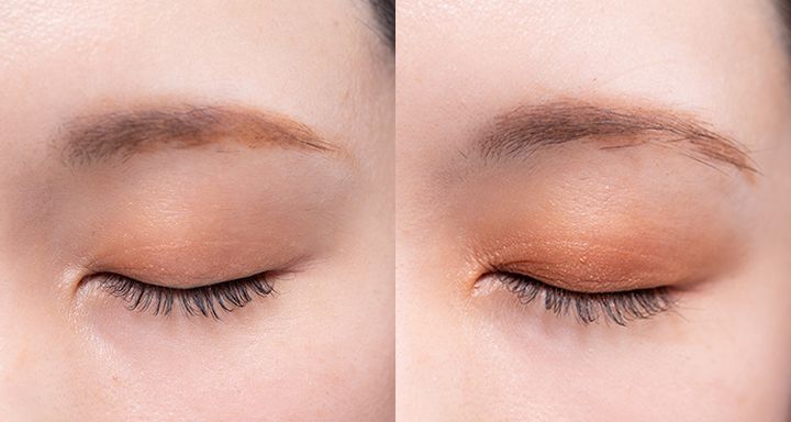 左：アイシャドウベースなし 右：アイシャドウベースあり