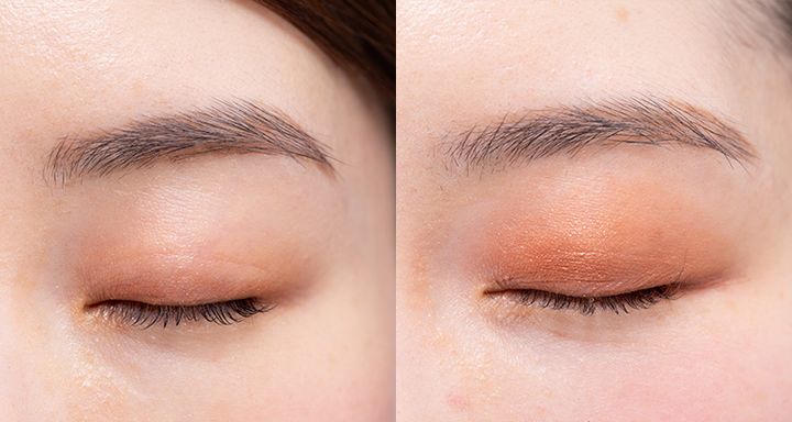 左：アイシャドウベースなし 右：アイシャドウベースあり