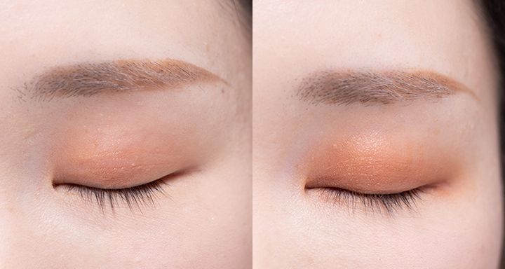 左：アイシャドウベースなし 右：アイシャドウベースあり