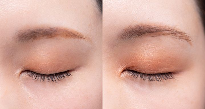 左：アイシャドウベースなし 右：アイシャドウベースあり